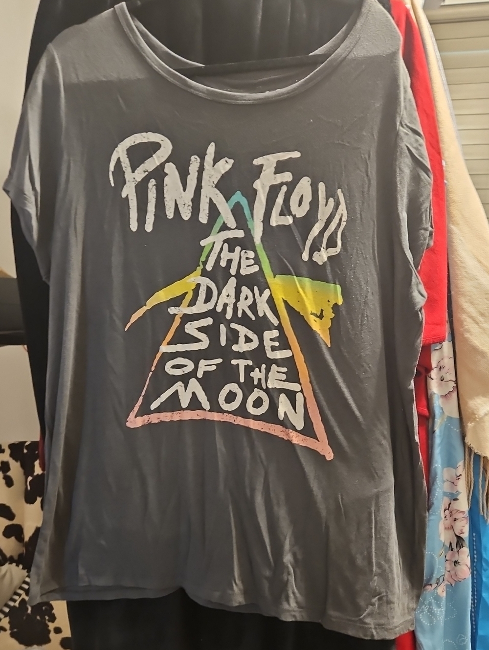Pink Floyd Gray Kids Short Sleeve Tee with Rainbow Prism Graphic